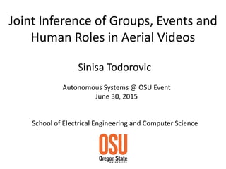 Joint Inference of Groups, Events and
Human Roles in Aerial Videos
School of Electrical Engineering and Computer Science
Sinisa Todorovic
Autonomous Systems @ OSU Event
June 30, 2015
 