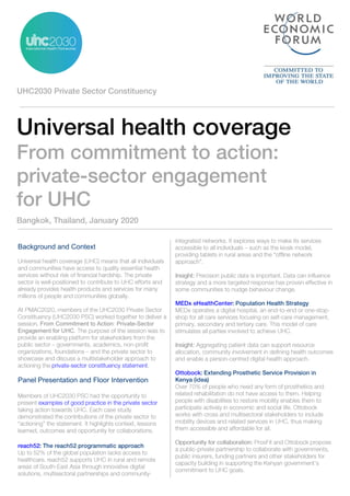 Background and Context
From Commitment to Action: Private-Sector
Engagement for UHC.
Panel Presentation and Floor Intervention
 