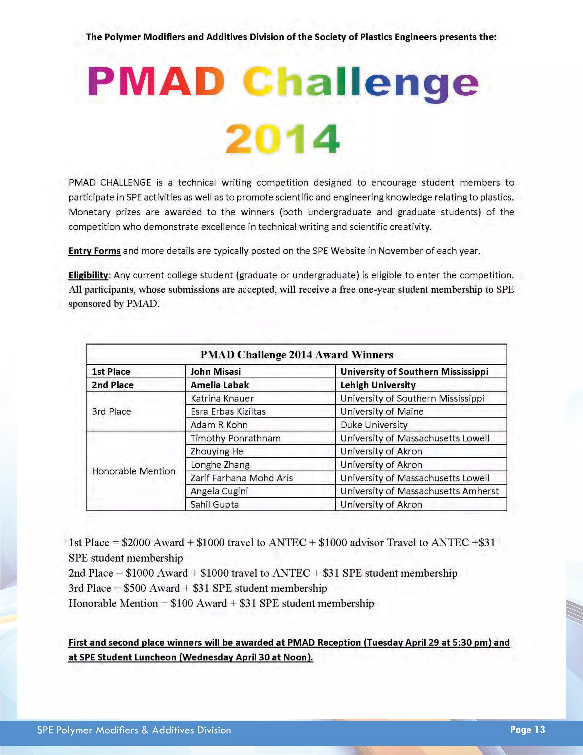 SPE Polymer Modifi ers  Additives Division Page 13 
 