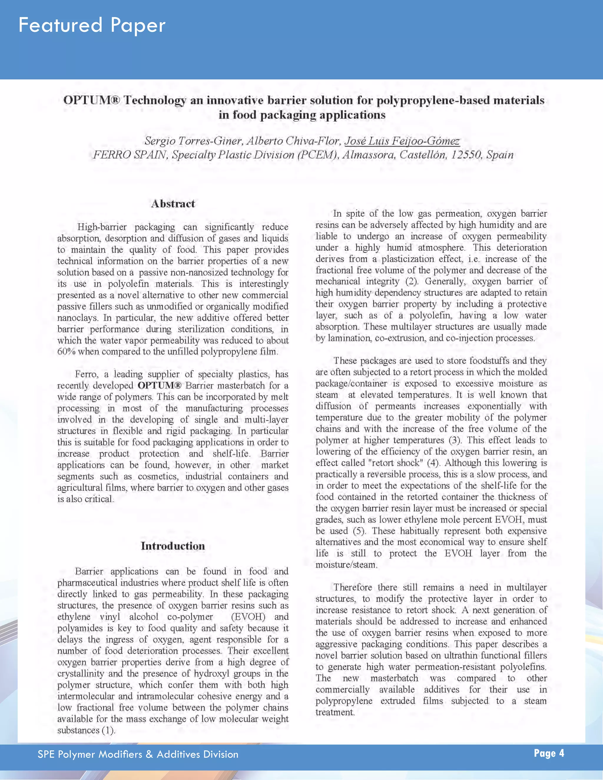 Featured Paper 
SPE Polymer Modifi ers & Additives Division Page 4 
 