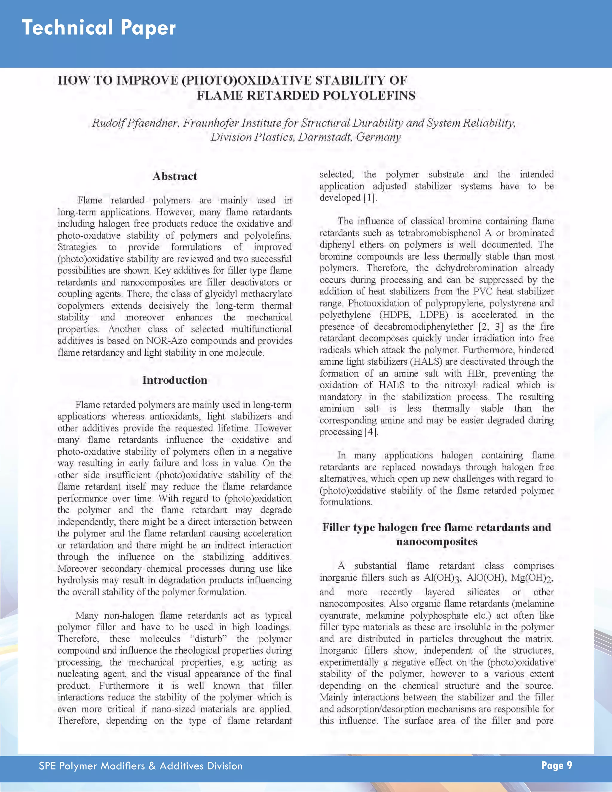 Technical Paper 
SPE Polymer Modifi ers & Additives Division Page 9 
 