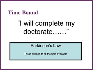 ∂
Time Bound
Parkinson’s LawParkinson’s Law
Tasks expand to fill the time availableTasks expand to fill the time available...