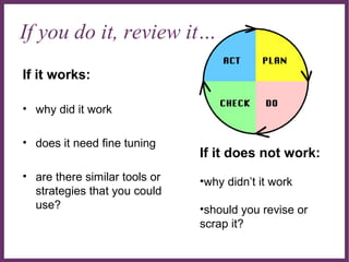 ∂
If you do it, review it…
If it works:
• why did it work
• does it need fine tuning
• are there similar tools or
strategi...