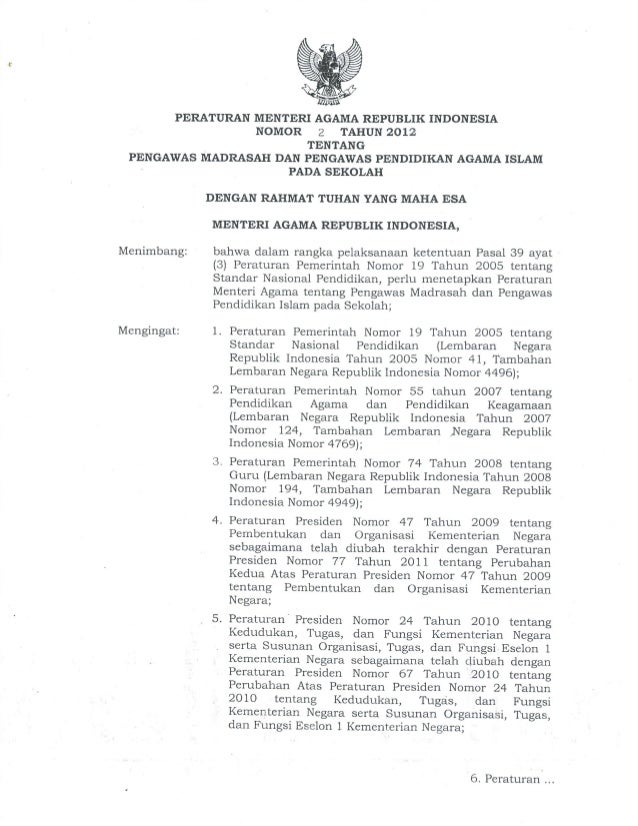 Pmari Nomor 2 Tahun 2 Ol2 Ttg Pengawas Madrasah Dan Pengawas Pai Pada