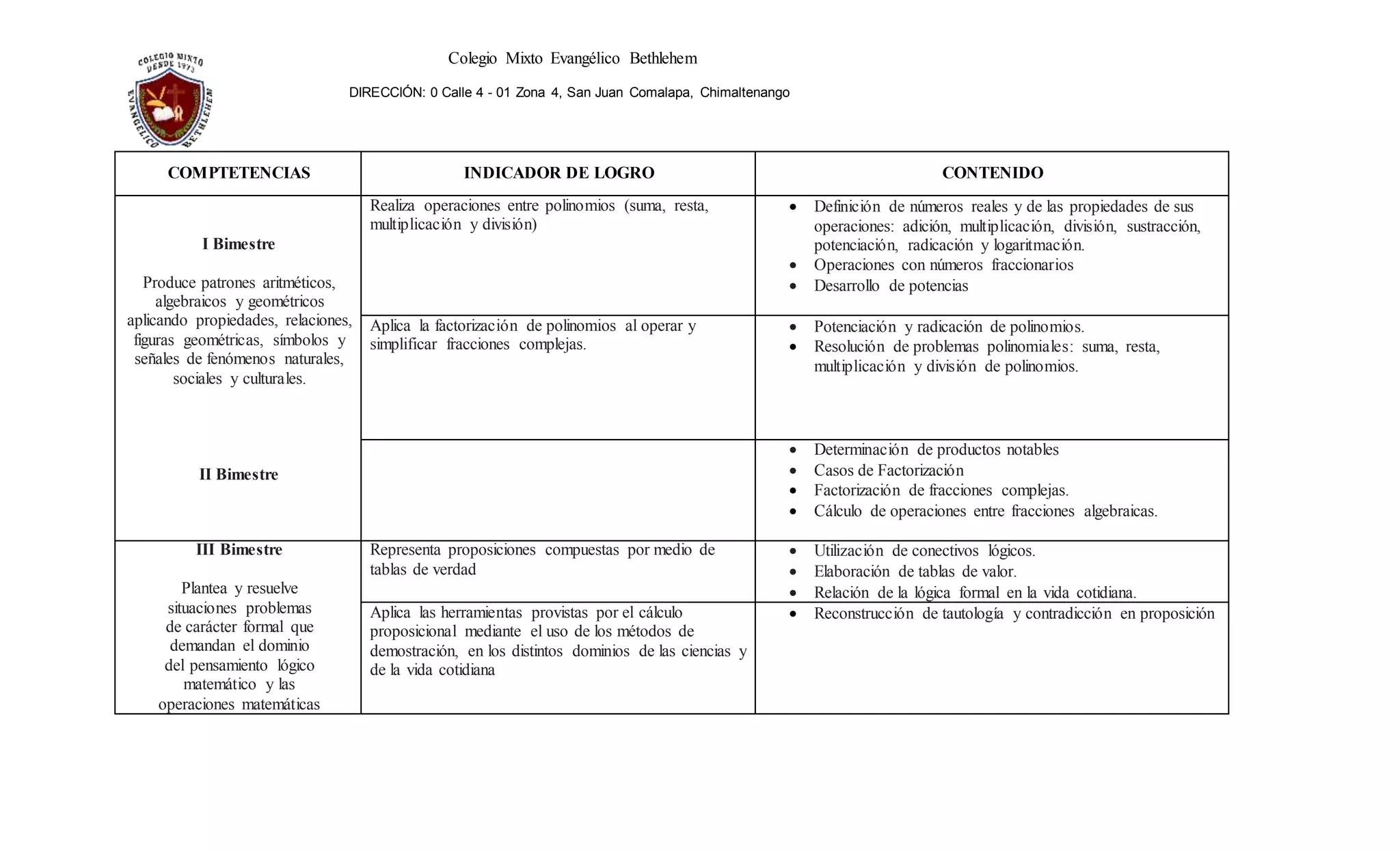 matemática cuarto bachillerato | DOCX
