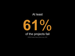 At least

61%
of the projects fail
KPMG Project Failure Rate survey 1997

 