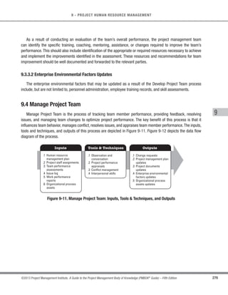 4.2
Develop Project
Management
Plan
4.3
Direct and
Manage Project
Work
Enterprise/
Organization
Figure 6-23. Control Schedule Data Flow Diagram
Updating the schedule model requires knowing the actual performance to date. Any change to the schedule
baseline can only be approved through the Perform Integrated Change Control process (Section 4.5). Control
Schedule, as a component of the Perform Integrated Change Control process, is concerned with:
s Determining the current status of the project schedule,
s Influencing the factors that create schedule changes,
s Determining if the project schedule has changed, and
s Managing the actual changes as they occur.
 