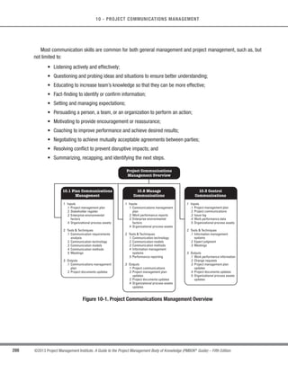 195
©2013 Project Management Institute. A Guide to the Project Management Body of Knowledge (PMBOK®
Guide) – Fifth Edition
7 - PROJECT COST MANAGEMENT
7
Project Cost Management should consider the stakeholder requirements for managing costs. Different
stakeholders will measure project costs in different ways and at different times. For example, the cost of an
acquired item may be measured when the acquisition decision is made or committed, the order is placed, the item
is delivered, or the actual cost is incurred or recorded for project accounting purposes.
Project Cost Management is primarily concerned with the cost of the resources needed to complete project
activities.Project Cost Management should also consider the effect of project decisions on the subsequent recurring
cost of using, maintaining, and supporting the product, service, or result of the project. For example, limiting the
number of design reviews can reduce the cost of the project but could increase the resulting product’s operating
costs.
In many organizations, predicting and analyzing the prospective financial performance of the project’s product is
performed outside of the project. In others, such as a capital facilities project, Project Cost Management can include
this work. When such predictions and analyses are included, Project Cost Management may address additional
processes and numerous general financial management techniques such as return on investment, discounted cash
flow, and investment payback analysis.
The cost management planning effort occurs early in project planning and sets the framework for each of the
cost management processes so that performance of the processes will be efficient and coordinated.
7.1 Plan Cost Management
Plan Cost Management is the process that establishes the policies, procedures, and documentation for planning,
managing, expending, and controlling project costs.The key benefit of this process is that it provides guidance and
direction on how the project costs will be managed throughout the project. The inputs, tools and techniques, and
outputs of this process are depicted in Figure 7-2. Figure 7-3 depicts the data flow diagram of the process.
Inputs Tools  Techniques Outputs
.1 Project management plan
.2 Project charter
.3 Enterprise environmental
factors
.4 Organizational process
assets
.1 Expert judgment
.2 Analytical techniques
.3 Meetings
.1 Cost management plan
Figure 7-2. Plan Cost Management: Inputs, Tools  Techniques, and Outputs
 