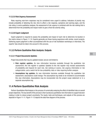 232 ©2013 Project Management Institute. A Guide to the Project Management Body of Knowledge (PMBOK®
Guide) – Fifth Edition
8 - PROJECT QUALITY MANAGEMENT
Inputs Tools  Techniques Outputs
.1 Project management plan
.2 Stakeholder register
.3 Risk register
.4 Requirements
documentation
.5 Enterprise environmental
factors
.6 Organizational process
assets
.1 Cost-benefit analysis
.2 Cost of quality
.3 Seven basic quality tools
.4 Benchmarking
.5 Design of experiments
.6 Statistical sampling
.7 Additional quality
planning tools
.8 Meetings
.1 Quality management plan
.2 Process improvement
plan
.3 Quality metrics
.4 Quality checklists
.5 Project documents
updates
Figure 8-3. Plan Quality Management Inputs, Tools  Techniques, and Outputs
Project Quality Management
8.1
Plan
Quality
Management
8.2
Perform Quality
Assurance
8.3
Control
Quality
P	
	
 

Q

 
Project
Documents
R

R
 
	


 

P	
 

 

 
  