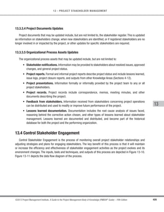 284 ©2013 Project Management Institute. A Guide to the Project Management Body of Knowledge (PMBOK®
Guide) – Fifth Edition
9 - PROJECT HUMAN RESOURCE MANAGEMENT
Examples of interpersonal skills that a project manager uses most often include:
t Leadership. Successful projects require strong leadership skills. Leadership is important through all
phases of the project life cycle. There are multiple leadership theories defining leadership styles that
should be used as needed for each situation or team. It is especially important to communicate the vision
and inspire the project team to achieve high performance.
t Influencing. Because project managers often have little or no direct authority over team members in a
matrix environment, their ability to influence stakeholders on a timely basis is critical to project success.
Key influencing skills include:
○ Ability to be persuasive and clearly articulate points and positions;
○ High levels of active and effective listening skills;
○ Awareness of, and consideration for, the various perspectives in any situation; and
○ Gathering relevant and critical information to address important issues and reach agreements
while maintaining mutual trust.
t Effective decision making. This involves the ability to negotiate and influence the organization and the
project management team. Some guidelines for decision making include:
○ Focus on goals to be served,
○ Follow a decision-making process,
○ Study the environmental factors,
○ Analyze available information,
○ Develop personal qualities of the team members,
○ Stimulate team creativity, and
○ Manage risk.
9.4.3 Manage Project Team: Outputs
9.4.3.1 Change Requests
Staffing changes, whether by choice or by uncontrollable events, can affect the rest of the project management
plan.When staffing issues disrupt the project team from adhering to the project management plan such as causing
the schedule to be extended or the budget to be exceeded, a change request can be processed through the
Perform Integrated Change Control process. Staffing changes may include moving people to different assignments,
outsourcing some of the work, and replacing team members who leave.
 