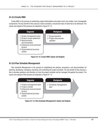 303
©2013 Project Management Institute. A Guide to the Project Management Body of Knowledge (PMBOK®
Guide) – Fifth Edition
10 - PROJECT COMMUNICATIONS MANAGEMENT
10
s Feedback from stakeholders. Information received from stakeholders concerning project operations is
distributed and used to modify or improve future performance of the project.
t Lessons learned documentation. Documentation includes the causes of issues, reasoning behind
the corrective action chosen, and other types of lessons learned about communications management.
Lessons learned need to be documented and distributed so that it becomes part of the historical database
for both the project and the performing organization.
10.3 Control Communications
Control Communications is the process of monitoring and controlling communications throughout the entire
project life cycle to ensure the information needs of the project stakeholders are met.The key benefit of this process
is that it ensures an optimal information flow among all communication participants, at any moment in time. The
inputs, tools and techniques, and outputs of this process are depicted in Figure 10-7. Figure 10-8 depicts the data
flow diagram of the Control Communications process.
Inputs Tools  Techniques Outputs
.1 Project management plan
.2 Project communications
.3 Issue log
.4 Work performance data
.5 Organizational process
assets
.1 Information management
systems
.2 Expert judgment
.3 Meetings
.1 Work performance
information
.2 Change requests
.3 Project management plan
updates
.4 Project documents
updates
.5 Organizational process
assets updates
Figure 10-7. Control Communications: Inputs, Tools  Techniques, and Outputs
 