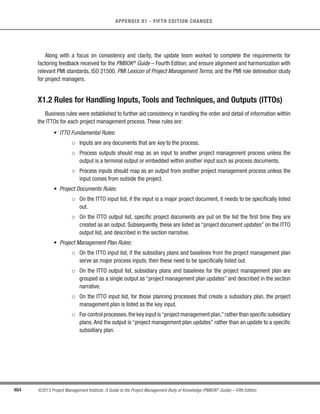 327
©2013 Project Management Institute. A Guide to the Project Management Body of Knowledge (PMBOK®
Guide) – Fifth Edition
11 - PROJECT RISK MANAGEMENT
11
11.2.2.7 Expert Judgment
Risks may be identified directly by experts with relevant experience with similar projects or business areas.
Such experts should be identified by the project manager and invited to consider all aspects of the project and
suggest possible risks based on their previous experience and areas of expertise.The experts’ bias should be taken
into account in this process.
11.2.3 Identify Risks: Outputs
11.2.3.1 Risk Register
The primary output from Identify Risks is the initial entry into the risk register. The risk register is a document
in which the results of risk analysis and risk response planning are recorded. It contains the outcomes of the other
risk management processes as they are conducted, resulting in an increase in the level and type of information
contained in the risk register over time. The preparation of the risk register begins in the Identify Risks process
with the following information, and then becomes available to other project management and risk management
processes:
s List of identified risks. The identified risks are described in as much detail as is reasonable. A
structure for describing risks using risk statements may be applied, for example, EVENT may occur
causing IMPACT, or If CAUSE exists, EVENT may occur leading to EFFECT. In addition to the list of
identified risks, the root causes of those risks may become more evident. These are the fundamental
conditions or events that may give rise to one or more identified risks. They should be recorded and
used to support future risk identification for this and other projects.
t List of potential responses. Potential responses to a risk may sometimes be identified during the Identify
Risks process. These responses, if identified in this process, should be used as inputs to the Plan Risk
Responses process.
 