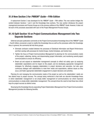 331
©2013 Project Management Institute. A Guide to the Project Management Body of Knowledge (PMBOK®
Guide) – Fifth Edition
11 - PROJECT RISK MANAGEMENT
11
11.3.2.2 Probability and Impact Matrix
Risks can be prioritized for further quantitative analysis and planning risk responses based on their risk rating.
Ratings are assigned to risks based on their assessed probability and impact. Evaluation of each risk’s importance
and priority for attention is typically conducted using a look-up table or a probability and impact matrix. Such a
matrix specifies combinations of probability and impact that lead to rating the risks as low, moderate, or high
priority. Descriptive terms or numeric values can be used depending on organizational preference.
Each risk is rated on its probability of occurrence and impact on an objective if it does occur. The organization
should determine which combinations of probability and impact result in a classification of high risk, moderate risk,
and low risk. In a black-and-white matrix, these conditions are denoted using different shades of gray. Specifically
in Figure 11-10, the dark gray area (with the largest numbers) represents high risk: the medium gray area (with
the smallest numbers) represents low risk, and the light gray area (with in-between numbers) represents moderate
risk. Usually, these risk-rating rules are specified by the organization in advance of the project and included in
organizational process assets. Risk rating rules can be tailored in the Plan Risk Management process to the specific
project.
Probability and Impact Matrix
Probability
0.90
0.70
0.50
0.30
0.10
0.05
0.04
0.03
0.02
0.01
0.05/
Very Low
0.09
0.07
0.05
0.03
0.01
0.10/
Low
0.18
0.14
0.10
0.06
0.02
0.20/
Moderate
0.36
0.28
0.20
0.12
0.04
0.40/
High
0.72
0.56
0.40
0.24
0.08
0.80/
Very High
Impact (numerical scale) on an objective (e.g., cost, time, scope or quality)
Each risk is rated on its probability of occurring and impact on an objective if it does occur. The organization's
thresholds for low, moderate or high risks are shown in the matrix and determine whether the risk is scored
as high, moderate or low for that objective.
Threats
0.05
0.04
0.03
0.02
0.01
0.05/
Very Low
0.09
0.07
0.05
0.03
0.01
0.10/
Low
0.18
0.14
0.10
0.06
0.02
0.20/
Moderate
0.36
0.28
0.20
0.12
0.04
0.40/
High
0.72
0.56
0.40
0.24
0.08
0.80/
Very High
Opportunities
Figure 11-10. Probability and Impact Matrix
 