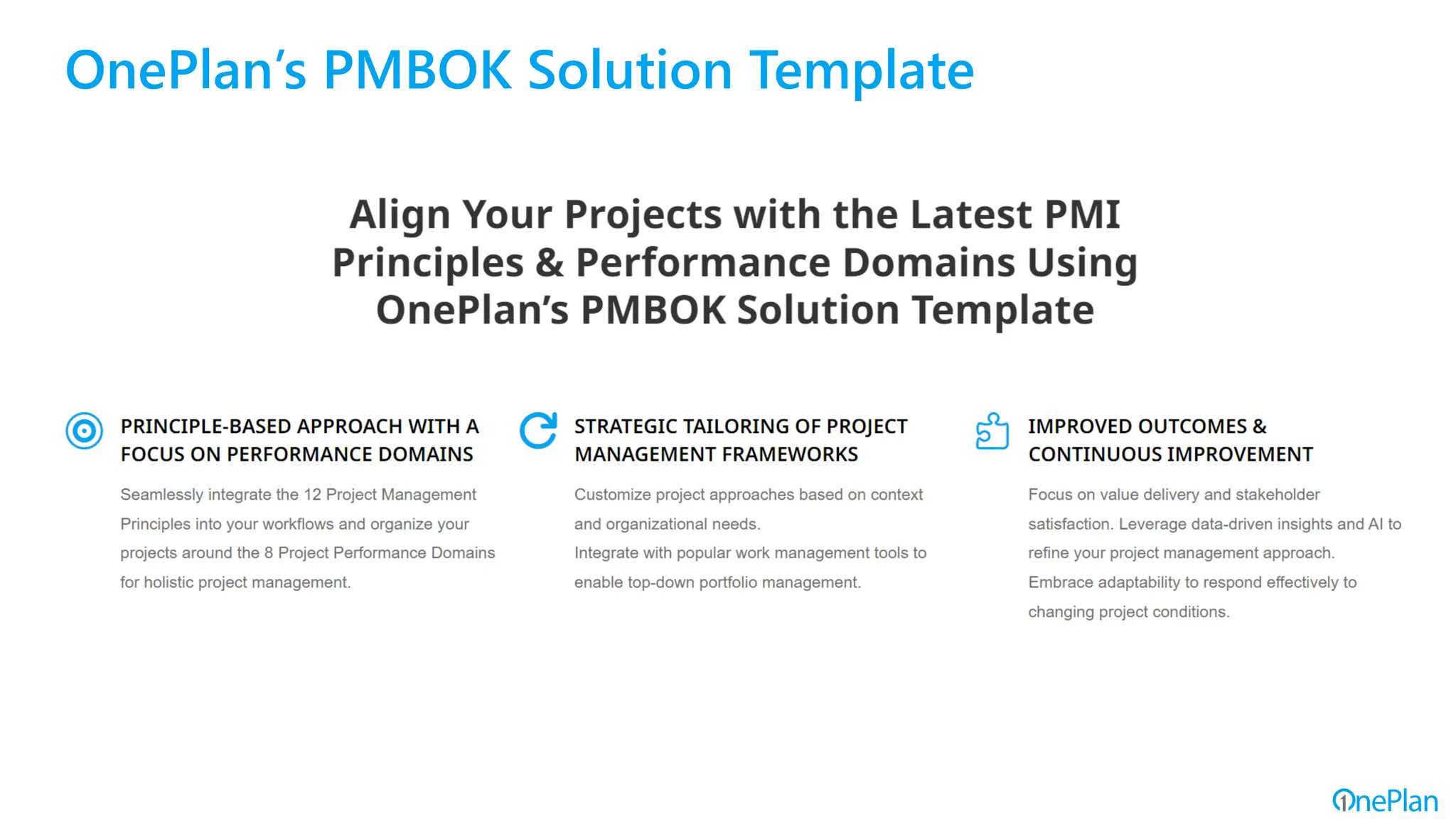 OnePlan’s PMBOK Solution Template
 