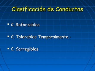 CCllaassiiffiiccaacciióónn ddee CCoonndduuccttaass 
 CC.. RReeffoorrzzaabblleess 
 CC.. TToolleerraabblleess TTeemmppoorraallmmeennttee..-- 
 CC.. CCoorrrreeggiibblleess 
 