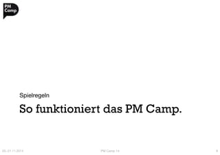 Spielregeln 
So funktioniert das PM Camp. 
20.-21.11.2014 
PM Camp 14 
8 
 
