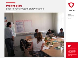 Projekt-Start
Look ‘n Feel: Projekt-Startworkshop




                                      01
                                      Projektmanage-
                                      ment Methoden
                                      und Prozesse

                                      Folie 19
 