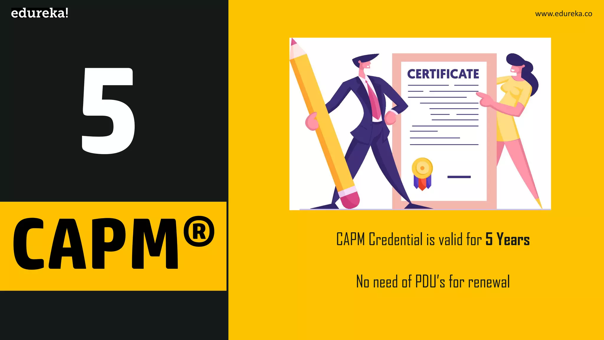 www.edureka.co
CAPM Credential is valid for 5 Years
No need of PDU’s for renewal
 