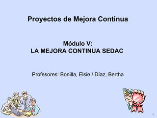 Proyectos de Mejora Continua Módulo V: LA MEJORA CONTINUA SEDAC  Profesores: Bonilla, Elsie / Díaz, Bertha 