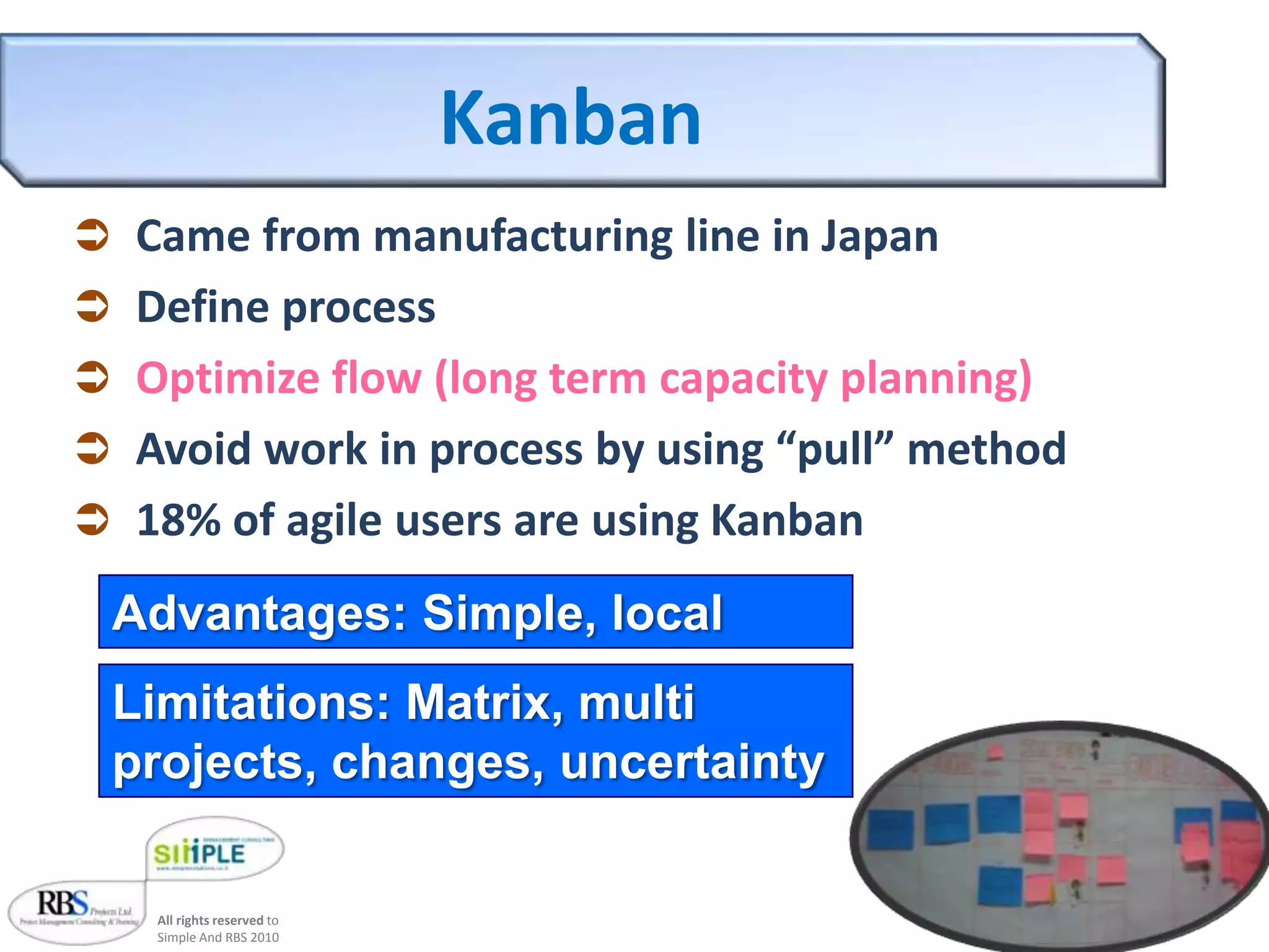Agile practices (Scrum, XP)Empowered teamIterations  PerspectivemeetingStand upmeetingsBacklog burn downIn housecustomerTestabilityAgile toolsPairprogrammingPaceestimation