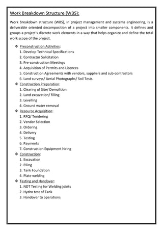 Project Management Report for Tank Farm | PDF