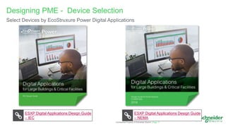 Page 17
Confidential Property of Schneider Electric |
Designing PME - Device Selection
Select Devices by EcoStruxure Power Digital Applications
ESXP Digital Applications Design Guide
– NEMA
ESXP Digital Applications Design Guide
– IEC
 