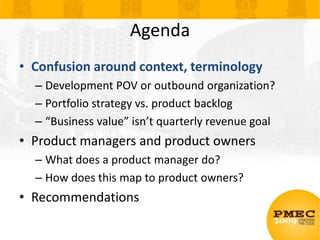 Agenda<br />Confusion around context, terminology<br />Development POV or outbound organization?<br />Portfolio strategy v...