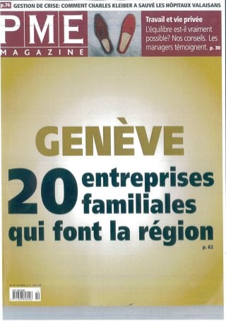 Pme m agazine   genève 20 entrepreprises familiales qui font la région - octobre 2012