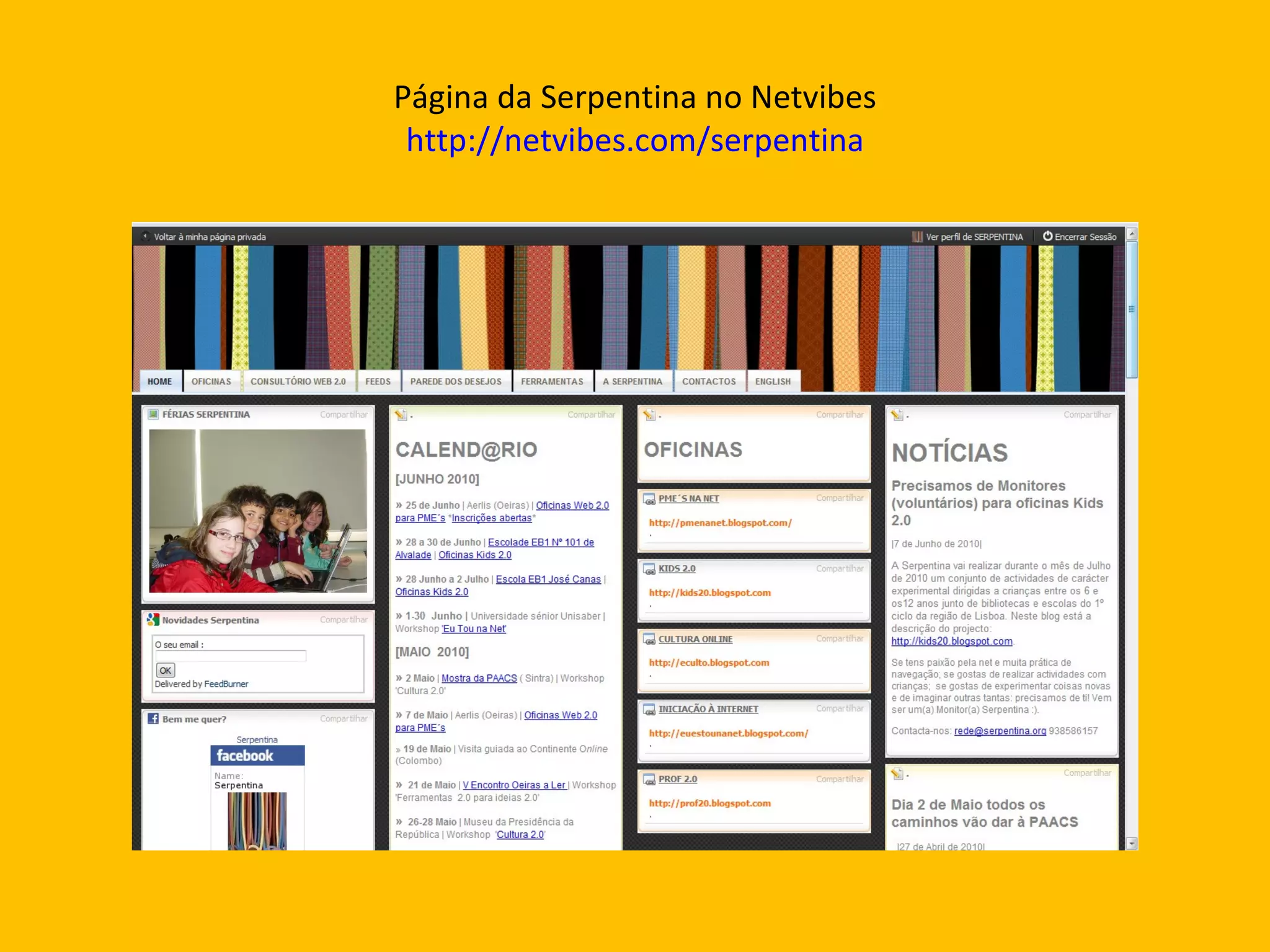 Página da Serpentina no Netvibes http://netvibes.com/serpentina 