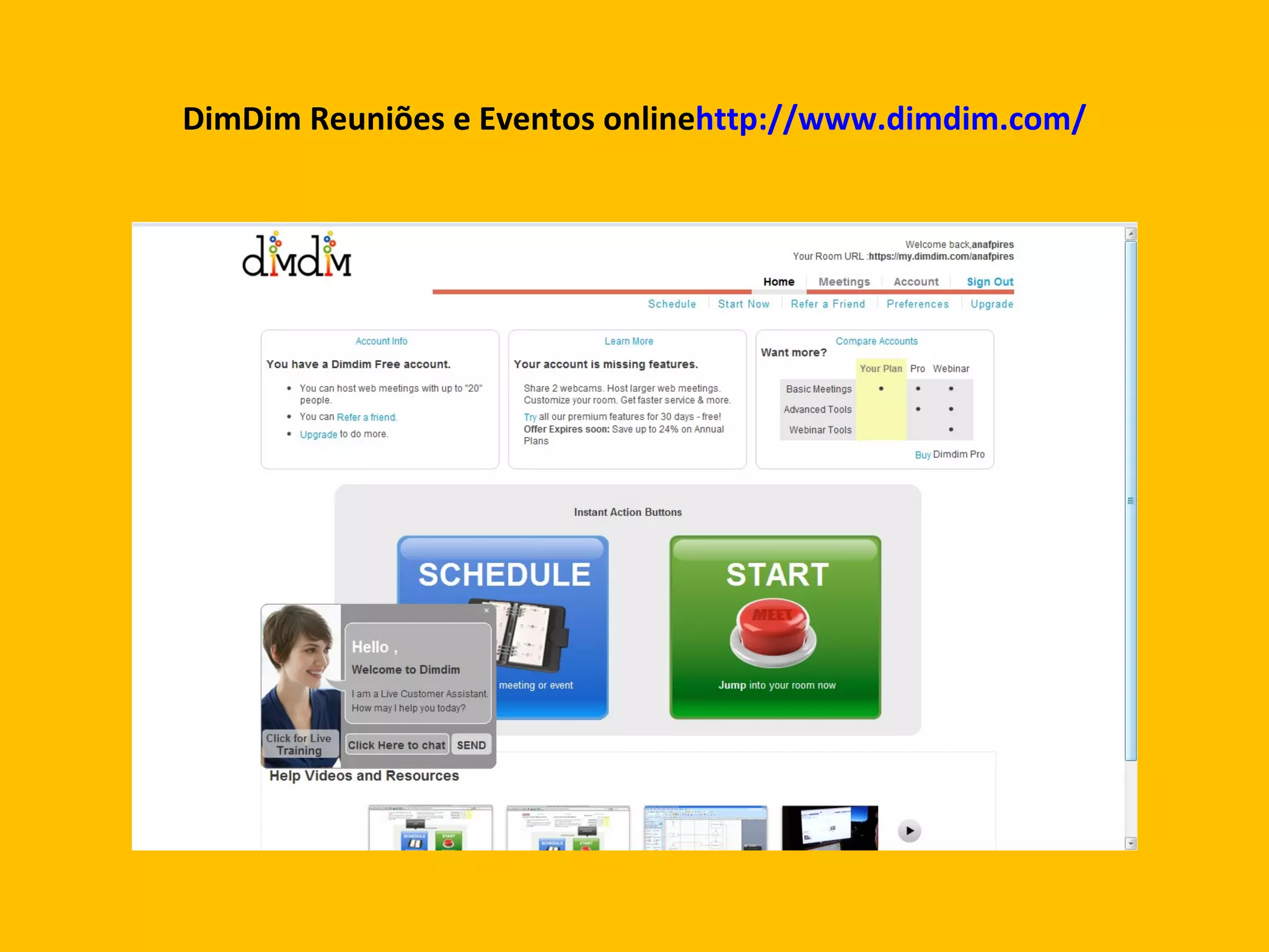 DimDim Reuniões e Eventos online http://www.dimdim.com/ 
