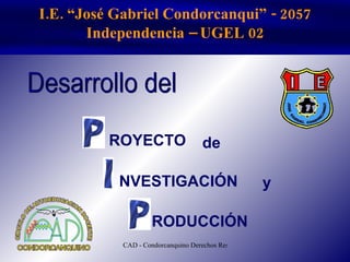ROYECTO NVESTIGACIÓN RODUCCIÓN de y I.E. “José Gabriel Condorcanqui” - 2057 Independencia – UGEL 02 Desarrollo del 