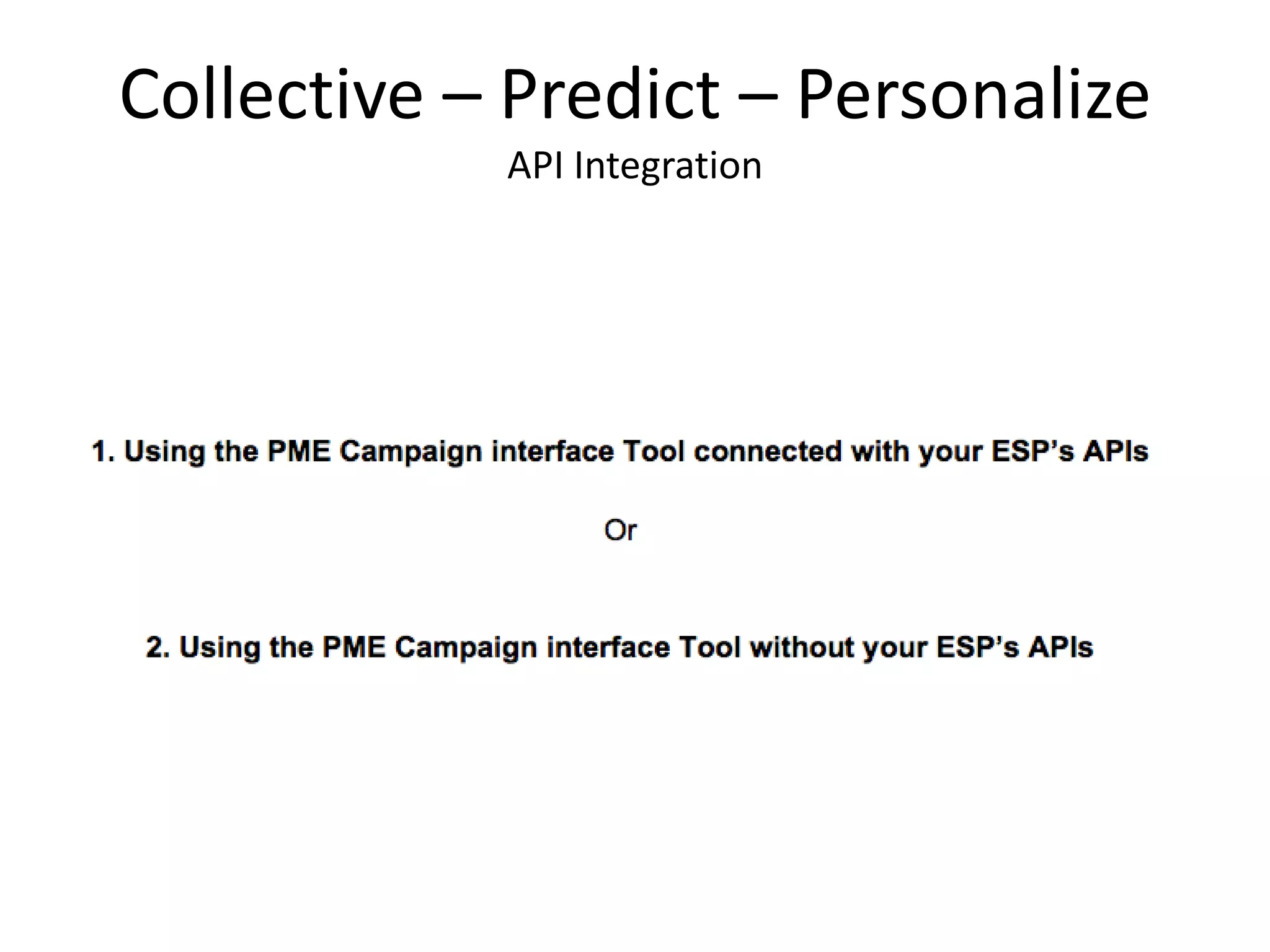 Collective – Predict – Personalize
API Integration
 