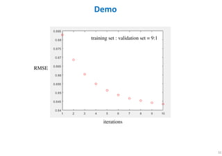 32
Demo
RMSE
iterations
training set : validation set = 9:1
 