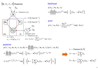 42
{ }, , ,i j ε λτu v likelihood
prior
posterior
Posterior
 