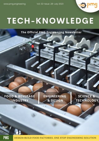 DESIGN+BUILD FOOD FACTORIES. ONE STOP ENGINEERING SOLUTION
TECH-KNOWLEDGE
FOOD & BEVERAGE
INDUSTRY
ENGINEERING
& DESIGN
SCIENCE &
TECHNOLOGY
Vol .02-Issue .28-July 2023
www.pmg.engineering
A
The Official PMG Engineering Newsletter
PMG
 