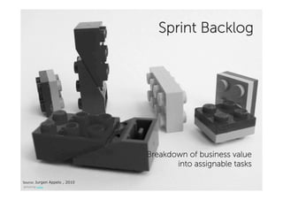Sprint Backlog




                                Breakdown of business value
                                       into assignable tasks

Source:'Jurgen Appelo , 2010'
picture by oskay
 