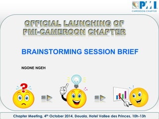 BRAINSTORMING SESSION BRIEF
NGONE NGEH
Chapter Meeting, 4th October 2014, Douala, Hotel Vallee des Princes, 10h-13h
 