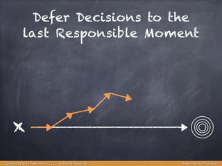 Defer Decisions to the 
last Responsible Moment 
x 
Copyright @ 2014 Agile Velocity, LLC All Rights Reserved. Agile Velocity Proprietary 
 
