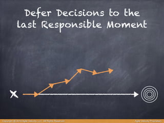 Defer Decisions to the 
last Responsible Moment 
x 
Copyright @ 2014 Agile Velocity, LLC All Rights Reserved. Agile Velocity Proprietary 
 