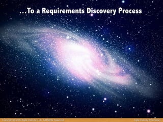 …To a Requirements Discovery Process 
15 
Copyright @ 2014 Agile Velocity, LLC All Rights Reserved. Agile Velocity Proprietary 
 