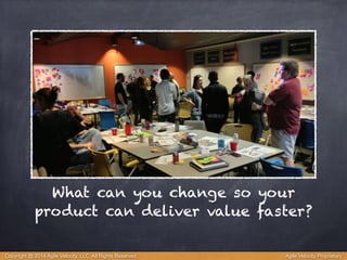 What can you change so your 
product can deliver value faster? 
Copyright @ 2014 Agile Velocity, LLC All Rights Reserved. Agile Velocity Proprietary 
 