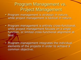 Project Management vs. Program Management: Strategies for Transition ...