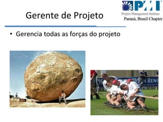 Gerente de Projeto Gerencia todas as forças do projeto 