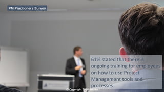PM Practioners Survey
© Copyright 2016 Binfire
61% stated that there is
ongoing training for employees
on how to use Project
Management tools and
processes
 