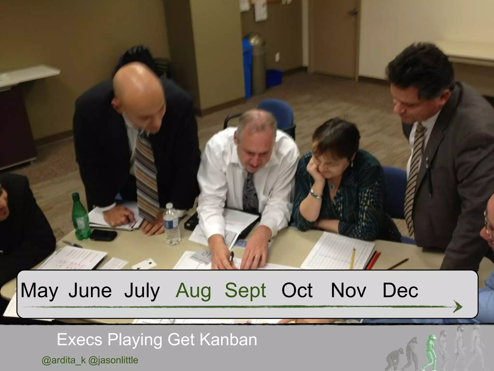 @ardita_k @jasonlittle
Execs Playing Get Kanban
May June July Aug Sept Oct Nov Dec
 
