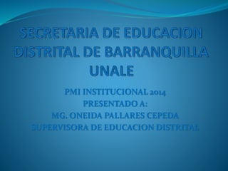 PMI INSTITUCIONAL 2014
PRESENTADO A:
MG. ONEIDA PALLARES CEPEDA
SUPERVISORA DE EDUCACION DISTRITAL
 