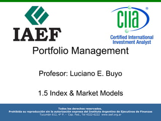 Portfolio Management Profesor: Luciano E. Buyo 1.5 Index & Market Models 
