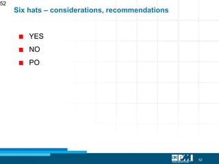 52
52
YES
NO
PO
Six hats – considerations, recommendations
 