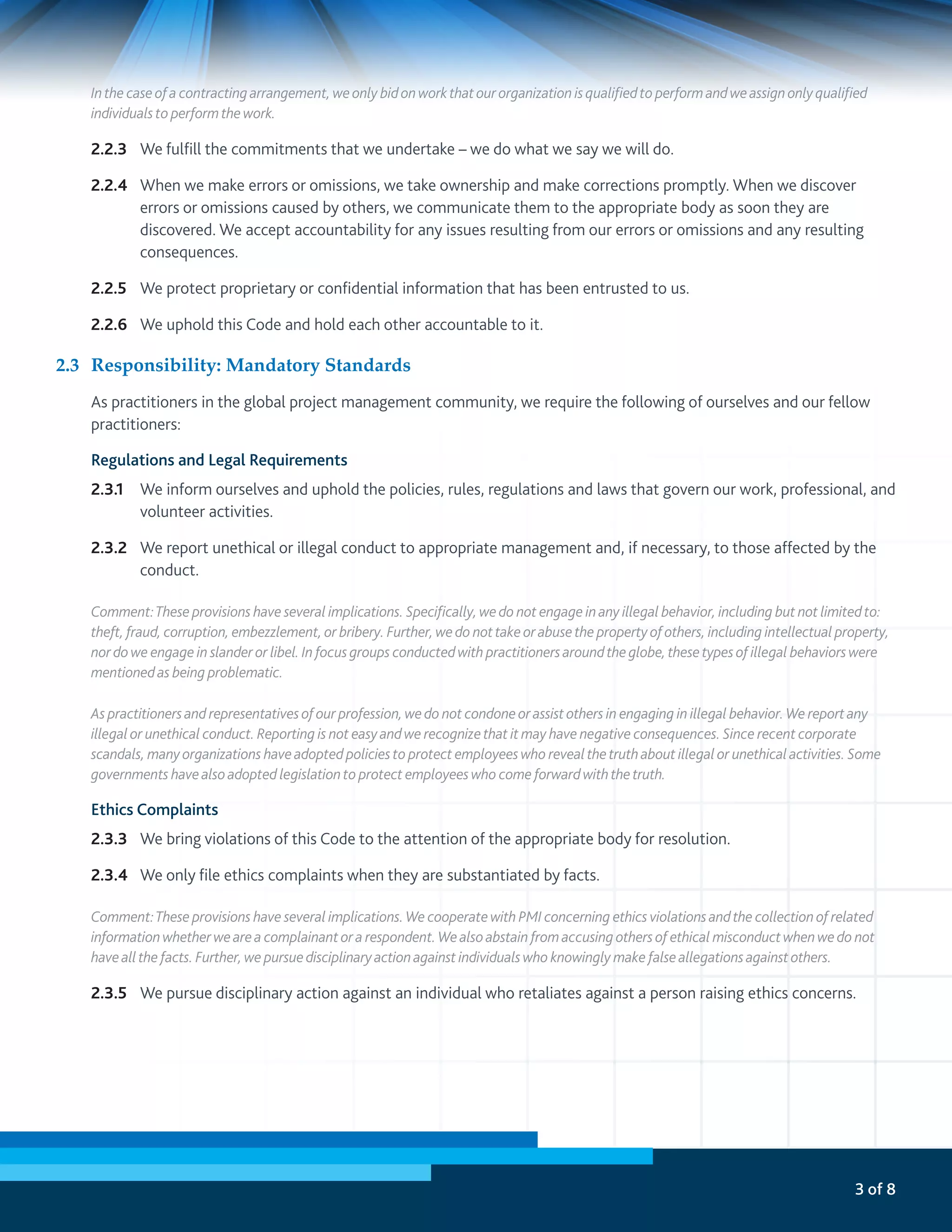 Pmi code of ethics | PDF