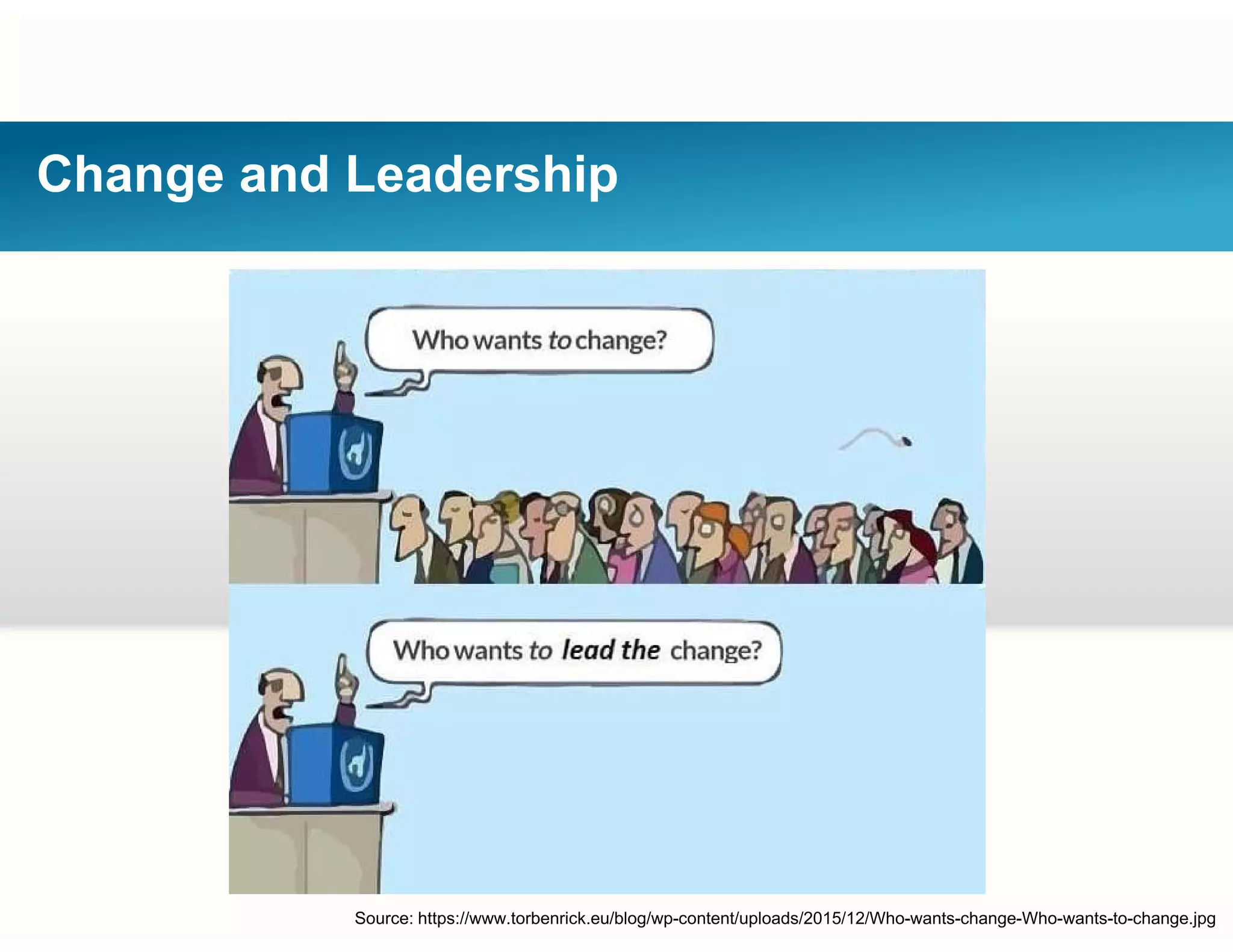 Change and Leadership
Source: https://www.torbenrick.eu/blog/wp-content/uploads/2015/12/Who-wants-change-Who-wants-to-change.jpg
 